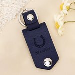 Personalized Horseshoe Horse Photo Multicolor PU Leather Keychain with Engraved Text and Name Birthday Anniversary Gift for Horse Owner Lover