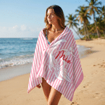 Personalized Surfer Figure Striped Quick Dry Oversized Beach Towel with Name Travel Use Birthday Beach Party Gift for Surfing Lovers Couple