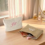 Personalized Multicolor  Embroidered Name Corduroy Makeup Bag Daily Use Travel Essential Wedding Anniversary Gift for Her