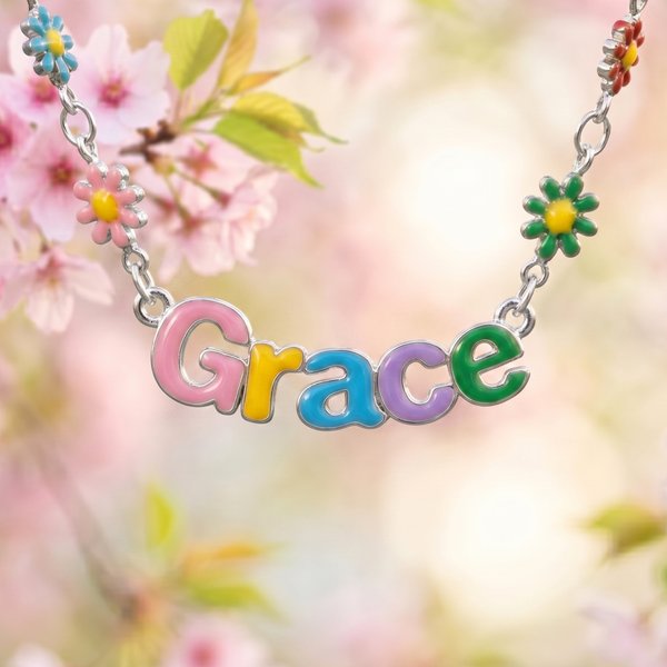 Personalized Fresh Style Spring Flower Colourful Name Necklace Birthday Best Friend Gift for Besties Teens Women Girls