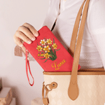 Personalised Birth Flower Tri-Fold PU Leather Wristlet Wallet with Card Holder and Name Birthday Anniversary Gift for Women Mother