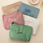 Personalized Multicolor  Embroidered Name Corduroy Makeup Bag Daily Use Travel Essential Wedding Anniversary Gift for Her