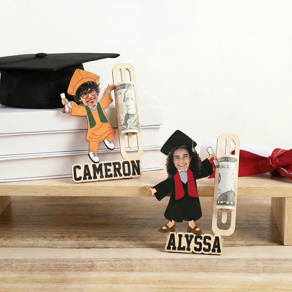 Porte-monnaie en bois personnalisé avec nom Cadeau de fin d'études pour diplômés