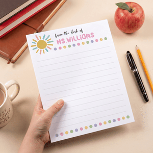 Personalized Colorful Dot Sun Notepad with Text Teacher's Day Appreciation School Season Gift for Teacher