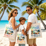 Personalized Cruise Ship Sun Palm Coconut Tree Canvas Tote Bag with Name and Year Family Reunion Cruise Vacation Birthday Gift for Family Friends