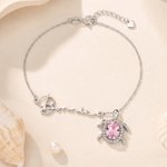 Personalised Dainty Birthstone Sea Turtle Anklet with Name Beach Accessory Birthday Gift for Woman Mom Ocean Lover