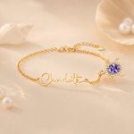 Personalised Dainty Birthstone Sea Turtle Anklet with Name Beach Accessory Birthday Gift for Woman Mom Ocean Lover