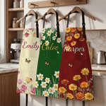 Personalised Multicolour Birth Flower Butterfly Adjustable Apron with Name Daily Use Birthday Gift for Mom Gardener Baking Enthusiast