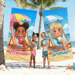 Personalized Colorful Cartoon Character Quick Drying Soft Beach Towel with Name Summer Vacation Daily Use Birthday Gift for Child