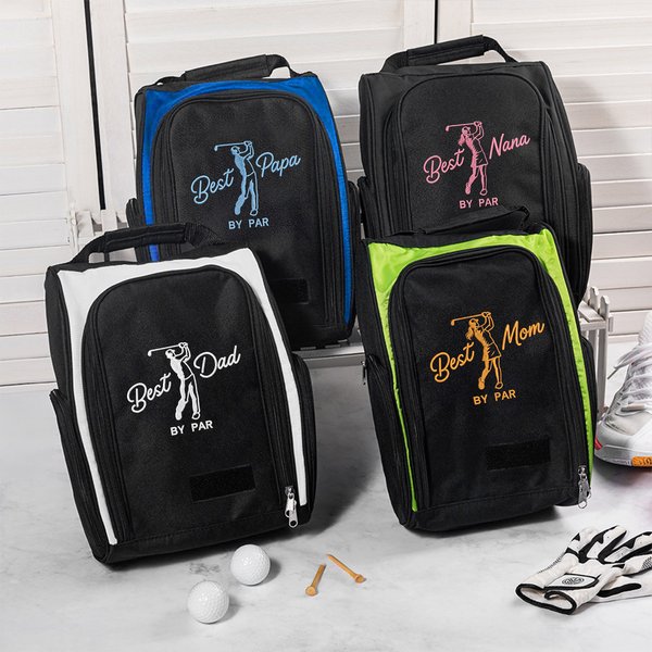 Personalized Best Dad By Par Figure Silhouette Embroidery Golf Shoe Storage Bag with Title Father's Day Birthday Gift for Family Dad Golf Lovers