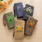 Personalised Birth Flower Tri-Fold PU Leather Wristlet Wallet with Card Holder and Name Birthday Anniversary Gift for Women Mother