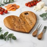 Personalized Engraved Wreath Monogram Charcuterie Heart Cheese Board with Knife Name Text Wedding Party Housewarming Gift for Newlyweds Family