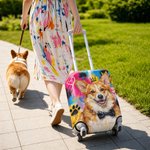 Personalised Graffiti Oil Painting Style Pet Photo Luggage Cover with Name Fits 18-32 Inches Suitcase Travel Accessory Birthday Gift for Travel Lover