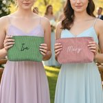 Personalized Multicolor  Embroidered Name Corduroy Makeup Bag Daily Use Travel Essential Wedding Anniversary Gift for Her