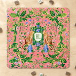 Personalized Palm Leaf Chinoiserie Cheetah Monogram Non-Slip Mahjong Mat with Storage Bag Game Night Birthday Gift for Mahjong Lover