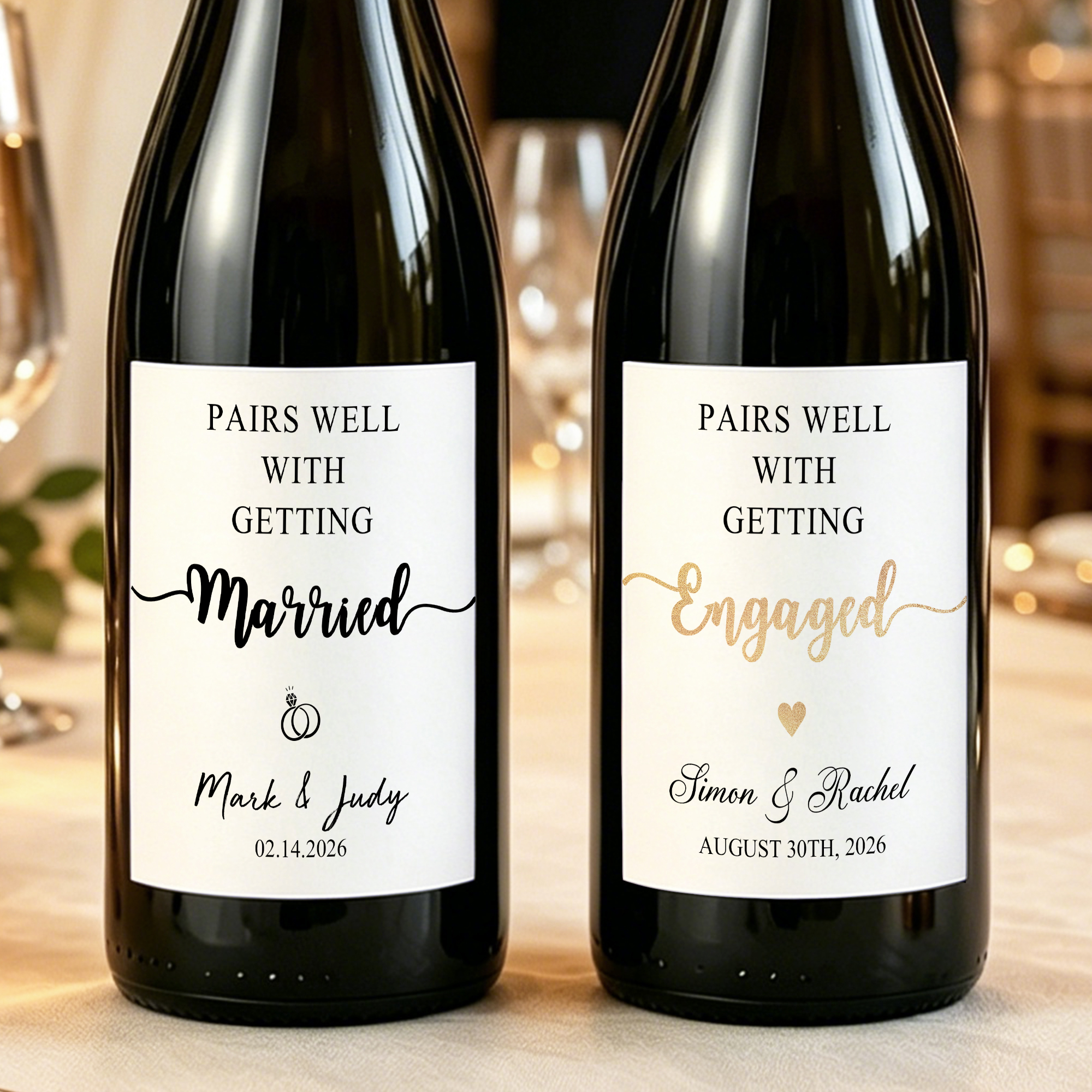 Personalisierte Herzringe – wasserfeste Weinetiketten mit Namen und Datum – Geschenk zur Verlobung, Hochzeit oder zum Hochzeitstag für Paare, Bräute und Bräutigame