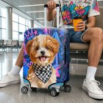 Personalised Graffiti Oil Painting Style Pet Photo Luggage Cover with Name Fits 18-32 Inches Suitcase Travel Accessory Birthday Gift for Travel Lover