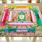 Personalized Palm Leaf Chinoiserie Cheetah Monogram Non-Slip Mahjong Mat with Storage Bag Game Night Birthday Gift for Mahjong Lover