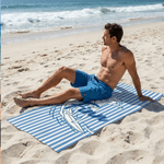 Personalized Surfer Figure Striped Quick Dry Oversized Beach Towel with Name Travel Use Birthday Beach Party Gift for Surfing Lovers Couple
