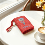 Personalizzato Birthstone Birth Flower Tri-Fold Portafoglio in pelle PU con portacarte e nome Uso quotidiano Compleanno Anniversario Regalo per le donne