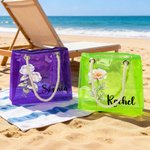 Personalised Birth Flower Waterproof Transparent PVC Tote Bag with Name Travel Essential Wedding Birthday Gift for Friends Moms Bridesmaids