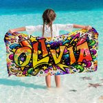 Personalisiertes Street-Art Strandtuch mit Graffiti-Namen | sandabweisend | schnelltrocknend | Badetuch | Sommer Urlaub Geschenk für Familie Freunde