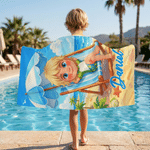 Personalized Colorful Cartoon Character Quick Drying Soft Beach Towel with Name Summer Vacation Daily Use Birthday Gift for Child