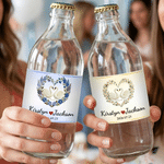 Personalised Heart-Shaped Swan Water Bottle Label Sticker with Birth Flower Set of 20 Engagement Bridal Shower Party Gift for Couple