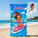 Personalized Colorful Cartoon Character Quick Drying Soft Beach Towel with Name Summer Vacation Daily Use Birthday Gift for Child