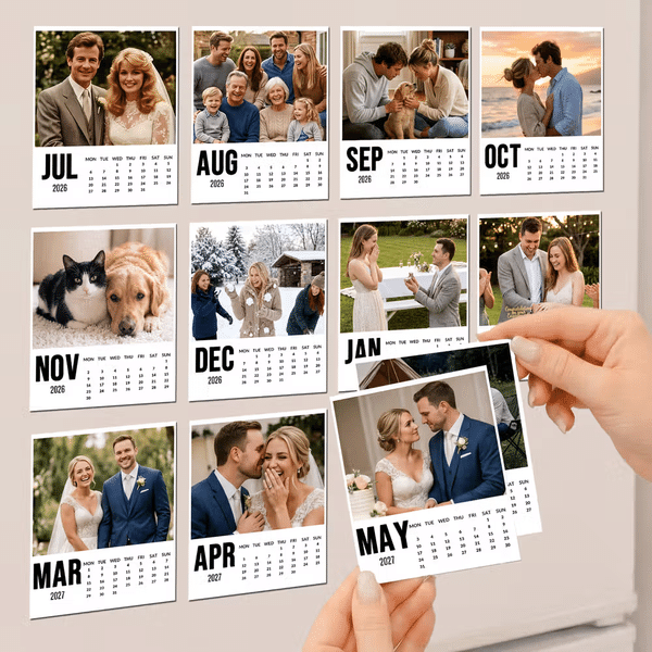 Personalized 12 Photos 2026 2027 Calendar Fridge Magnet Home Decor Memorial Anniversary Birthday Gift for Couple Pet Lovers