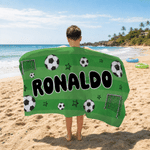 Toalla de playa personalizada de secado rápido con nombre y temática de fútbol Regalo de viaje para fiesta en la playa para niños amantes del fútbol