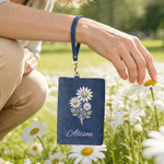 Personalizzato Birthstone Birth Flower Tri-Fold Portafoglio in pelle PU con portacarte e nome Uso quotidiano Compleanno Anniversario Regalo per le donne