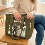 Personalised Birth Flower Pet Photo Large Capacity Corduroy Tote Bag with Name Multi-Compartment Travel Essential Birthday Gift for Women Pet Lovers