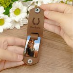Personalized Horseshoe Horse Photo Multicolor PU Leather Keychain with Engraved Text and Name Birthday Anniversary Gift for Horse Owner Lover