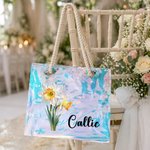 Personalised Birth Flower Waterproof Transparent PVC Tote Bag with Name Travel Essential Wedding Birthday Gift for Friends Moms Bridesmaids