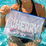 Personalised Multicolour Floral Name Transparent Beach Bag with Name Swimming Pool Use Summer Holiday Bride Party Gift for Bridesmaid Girl