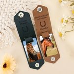 Personalized Horseshoe Horse Photo Multicolor PU Leather Keychain with Engraved Text and Name Birthday Anniversary Gift for Horse Owner Lover
