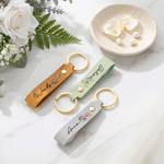 Personalisierte Geburt Blume PU Leder Multicolor Schlüsselanhänger mit Namen Hochzeit Party Geburtstag Jahrestag Geschenk für sie