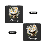 Personalized Gothic Skull Birth Flower Square Makeup Mirror with Name Daily Use Birthday Anniversary Gift for Woman Goth Lover