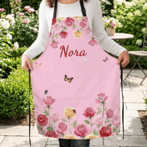 Personalised Multicolour Birth Flower Butterfly Adjustable Apron with Name Daily Use Birthday Gift for Mom Gardener Baking Enthusiast
