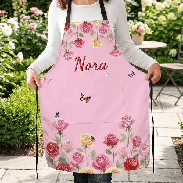Personlig flerfarget fødselsblomst sommerfugl justerbart forkle med navn Daglig bruk Bursdagsgave til mamma Gartner Bakeentusiast