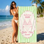 Personalizado Multicolor Bikini raya suave toalla de playa de secado rápido con la ubicación Año Texto Nombre y Dibujo Mochila Fiesta en la playa Cumpleaños Regalo para las mujeres