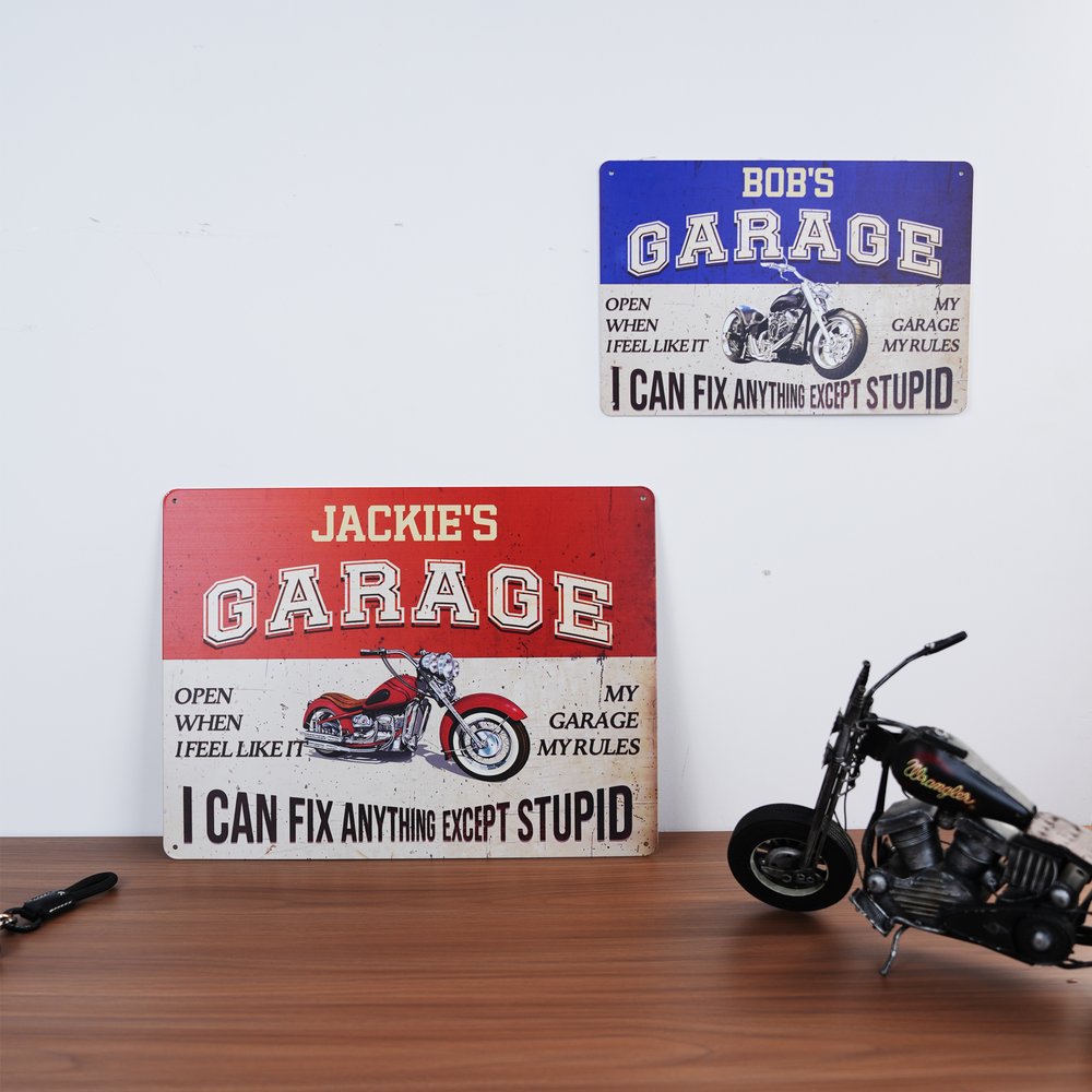 Personalised I Can Fix Anything Except Stupid Vintage Garage Metal Sign with Name Father's Day Birthday Gift for Dad Grandad Car Motorbike Lovers 3