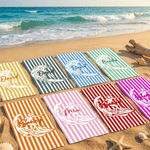 Personalized Surfer Figure Striped Quick Dry Oversized Beach Towel with Name Travel Use Birthday Beach Party Gift for Surfing Lovers Couple