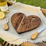 Personalized Engraved Wreath Monogram Charcuterie Heart Cheese Board with Knife Name Text Wedding Party Housewarming Gift for Newlyweds Family