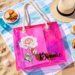 Personalised Birth Flower Waterproof Transparent PVC Tote Bag with Name Travel Essential Wedding Birthday Gift for Friends Moms Bridesmaids