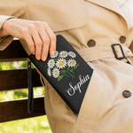 Personalised Birth Flower Tri-Fold PU Leather Wristlet Wallet with Card Holder and Name Birthday Anniversary Gift for Women Mother