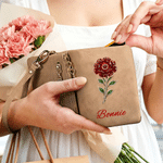 Personalizzato Birthstone Birth Flower Tri-Fold Portafoglio in pelle PU con portacarte e nome Uso quotidiano Compleanno Anniversario Regalo per le donne