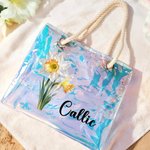 Personalised Birth Flower Waterproof Transparent PVC Tote Bag with Name Travel Essential Wedding Birthday Gift for Friends Moms Bridesmaids