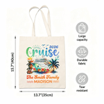 Personalized Cruise Ship Sun Palm Coconut Tree Canvas Tote Bag with Name and Year Family Reunion Cruise Vacation Birthday Gift for Family Friends